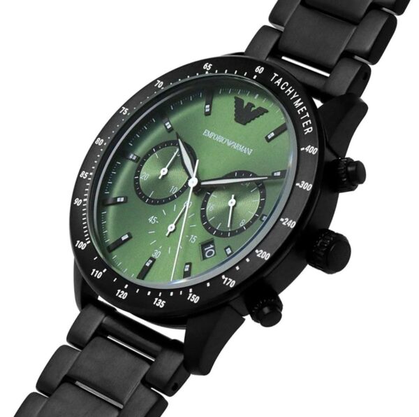 Emporio Armani Chrono Black Stainless Steel Watch: 43mm Green Dial Edition - Image 2