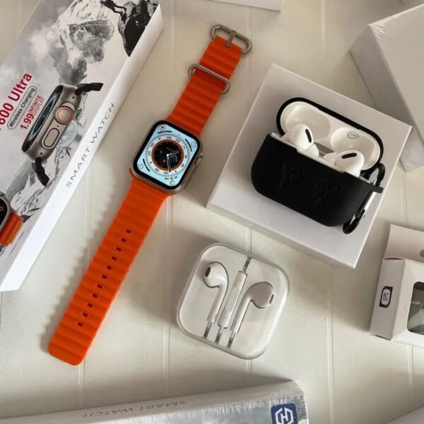 HOT SELLING COMBO- T800 Ultra Smart Watch, AirPods Pro 2, Apple Aux OG Earphone, Silicon Cover - Image 2