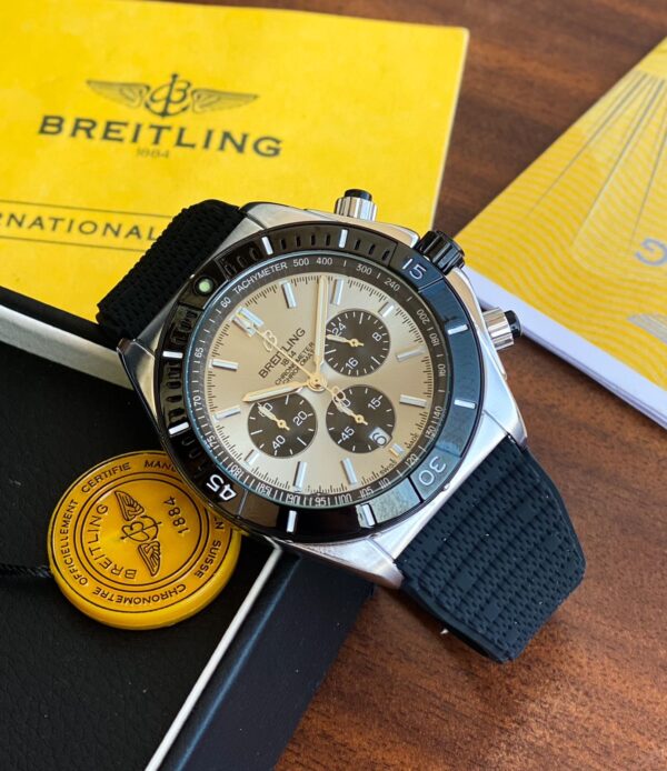 Breitling Premier Navitimer 7A Chronograph Men's Watch - Silver Case, Black Fiber Strap - Image 3