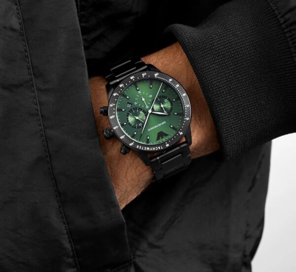 Emporio Armani Chrono Black Stainless Steel Watch: 43mm Green Dial Edition - Image 3