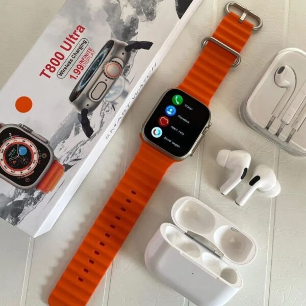 HOT SELLING COMBO- T800 Ultra Smart Watch, AirPods Pro 2, Apple Aux OG Earphone, Silicon Cover