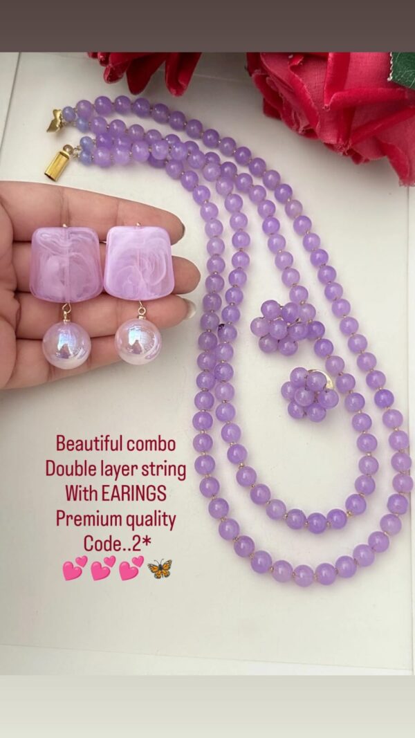 Beautiful Combo: Double Layer String Necklace with Earrings - Premium Quality - Image 13