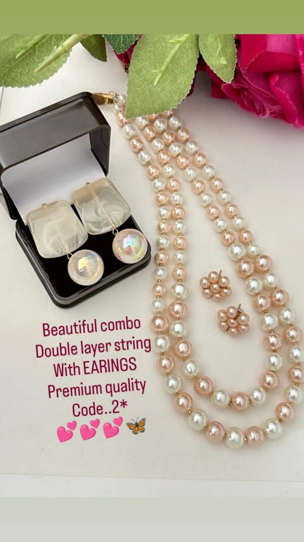 Beautiful Combo: Double Layer String Necklace with Earrings - Premium Quality - Image 3